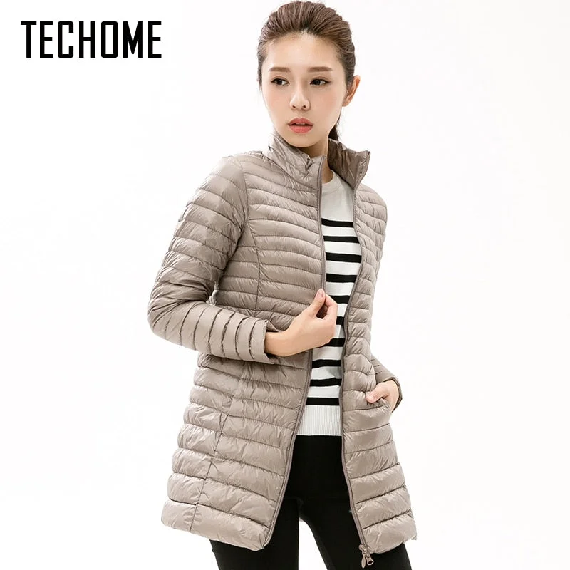 Deal Mania Autumn Winter Casual Coat Parkas for Women Winter Female Snow Warm Jacket Long Thin Duck Down Coat for Laides Long Sleeve Coat