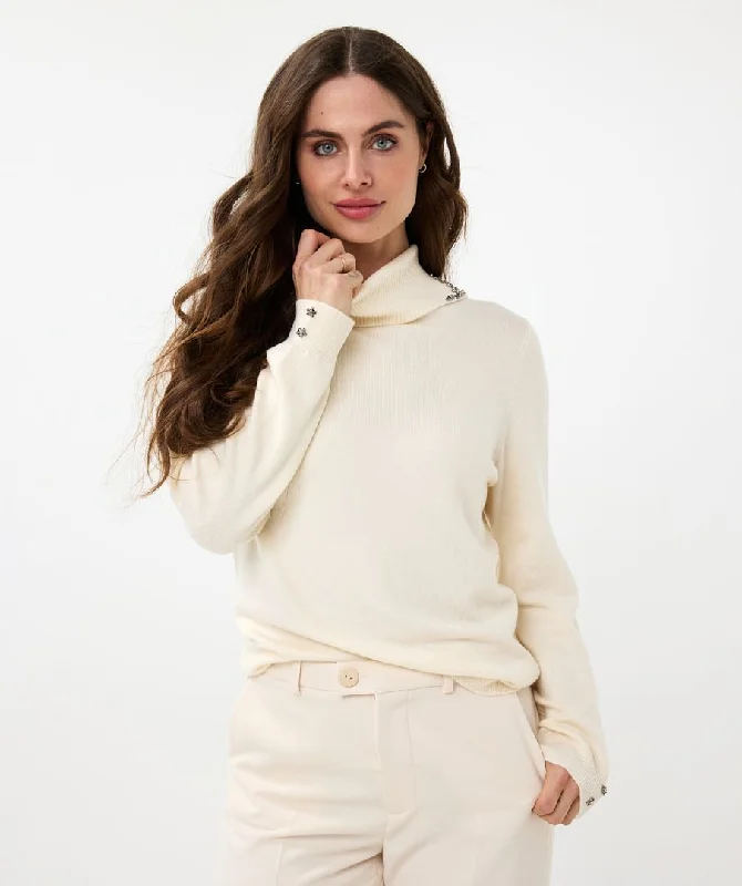 Midnight Madness Esqualo Cream Sweater With Collar Beads