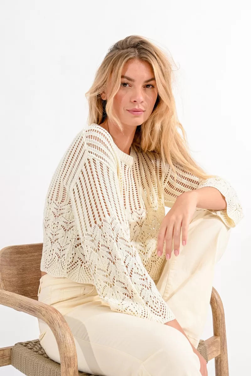 Best Bargains Molly Bracken Off White Scalloped Sweater