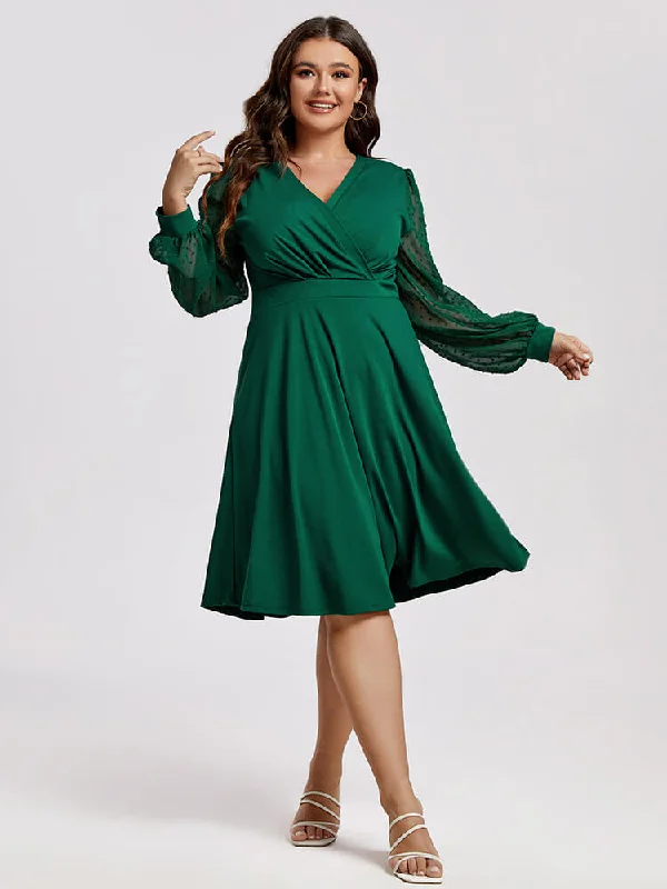 romantic dressPlus Green Mesh Patchwork Crisscross Ruffle Midi Dress