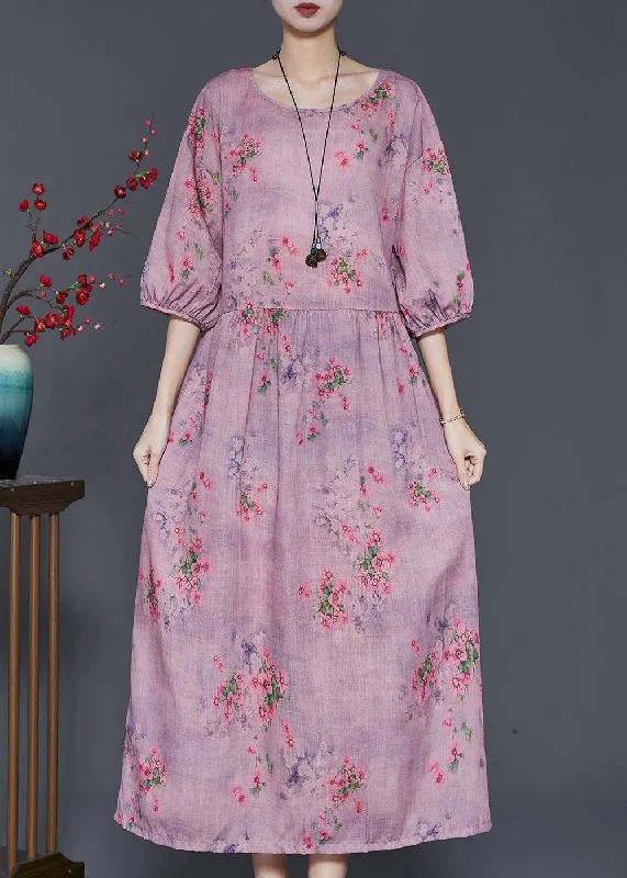 Today's Special Modern Purple Oversized Print Linen Dress Summer