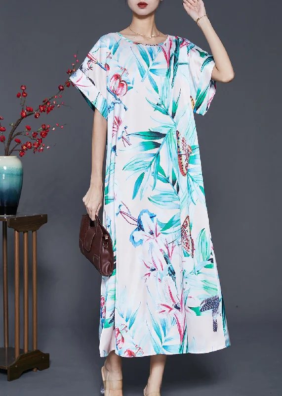 elegant maxi dressBoutique White Oversized Print Silk Vacation Dresses Summer