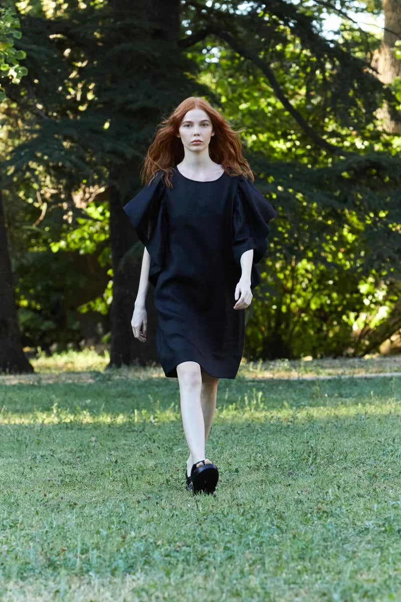 New Deals KAOS Linen Black Ruffle Dress