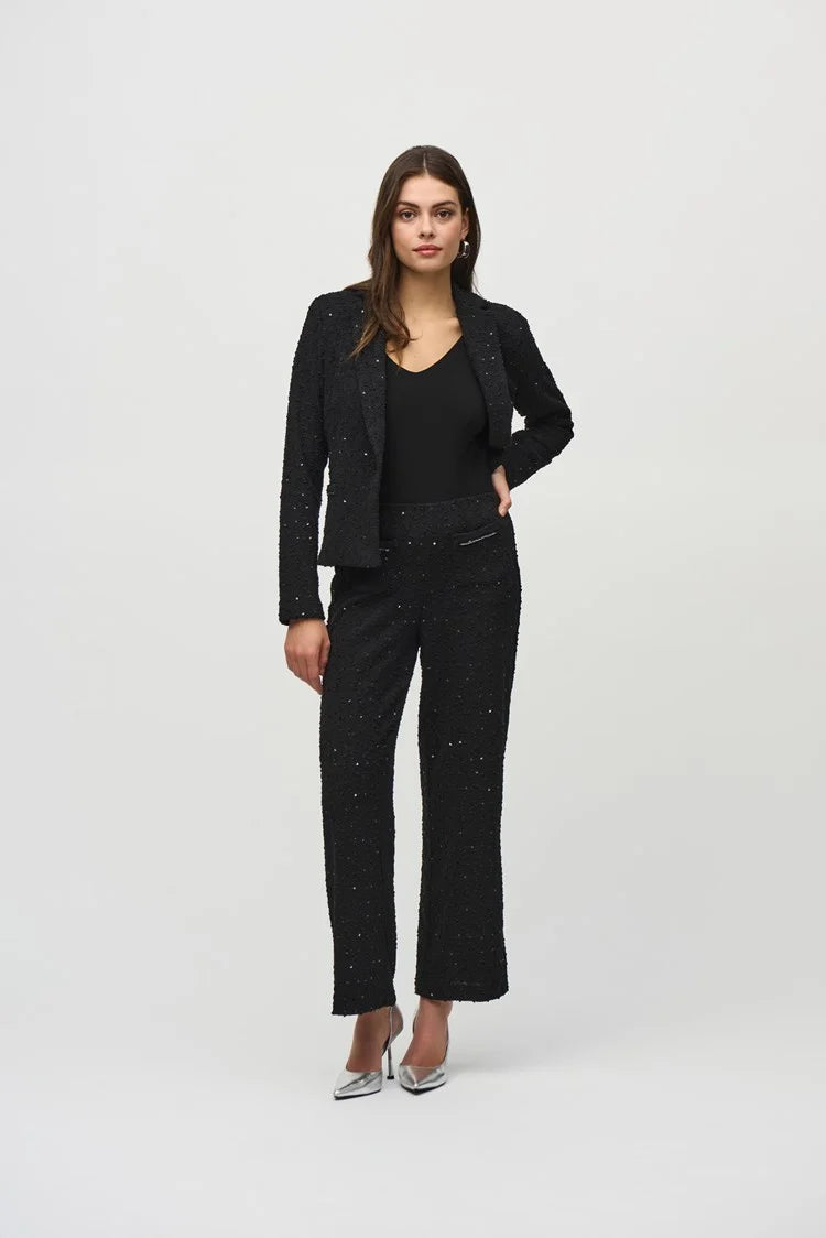 casual shift dressJoseph Ribkoff Black Sequins Bouclé Wide-Leg Pull-On Pants