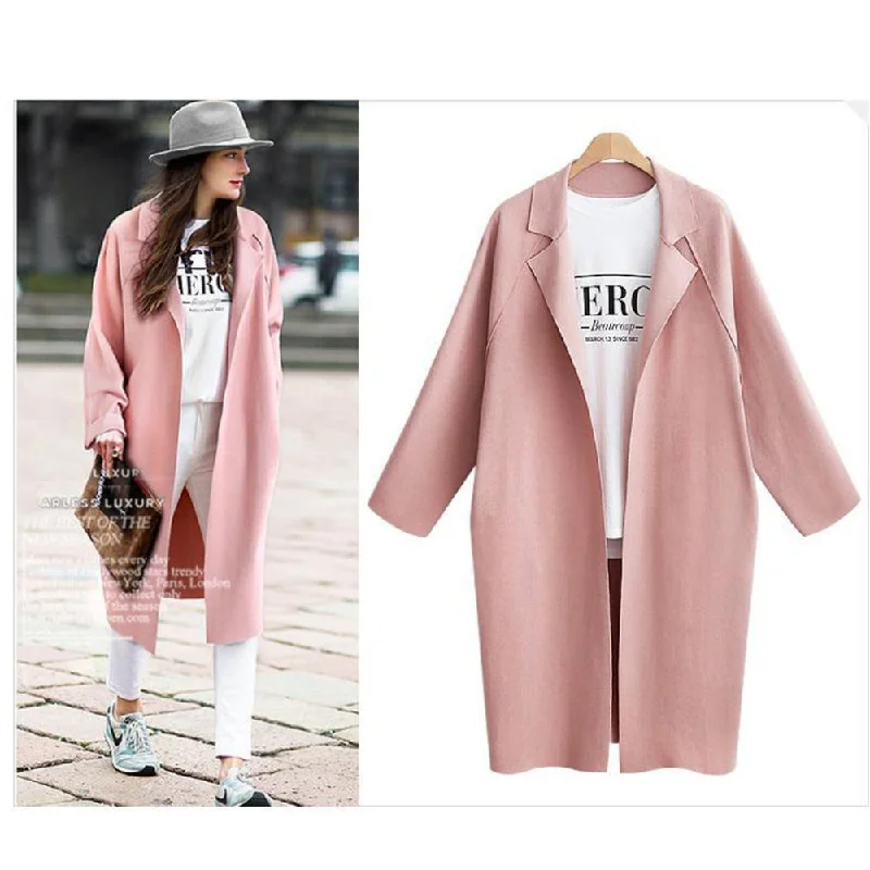 cold weather coatWomen Solid Color Coat Lady's Long Section Turn-collar Windbreaker Coat Plus Size Cocoon Type Long Sleeves Warm Coat For Girls