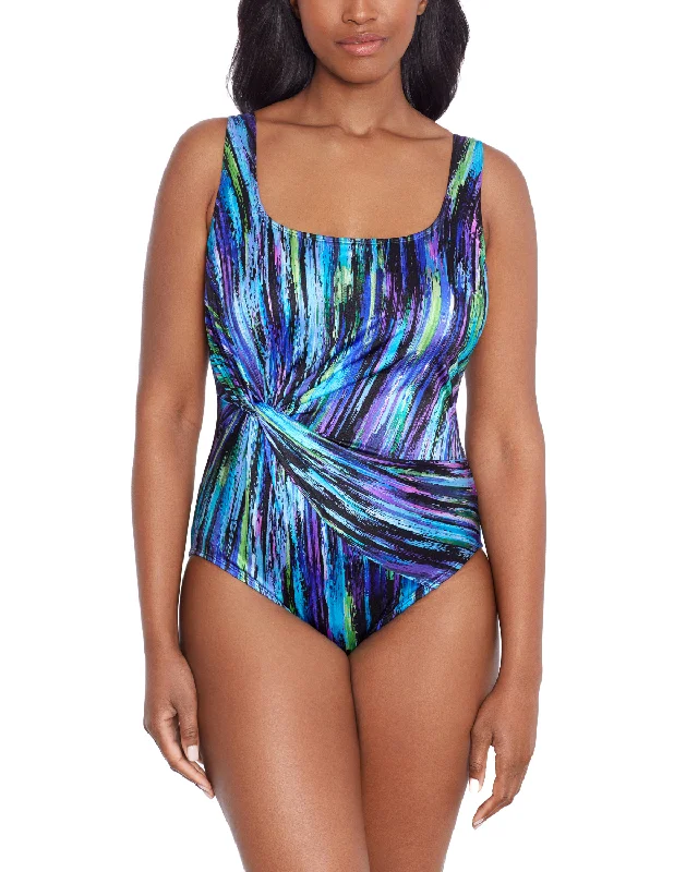 Super Bargain 2024 Longitude Brilliant Streaks Twist Drape Tank Long Torso One Piece Swimsuit - L242968