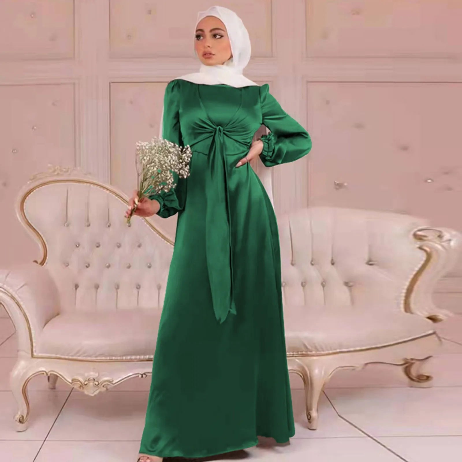 velvet dressJuliaFashion - Muslim Long Women Elegant Wrap Satin Abaya Front Belted Hijab Modest Dubai Turkey Islam Kaftan Robe Ramadan Dress