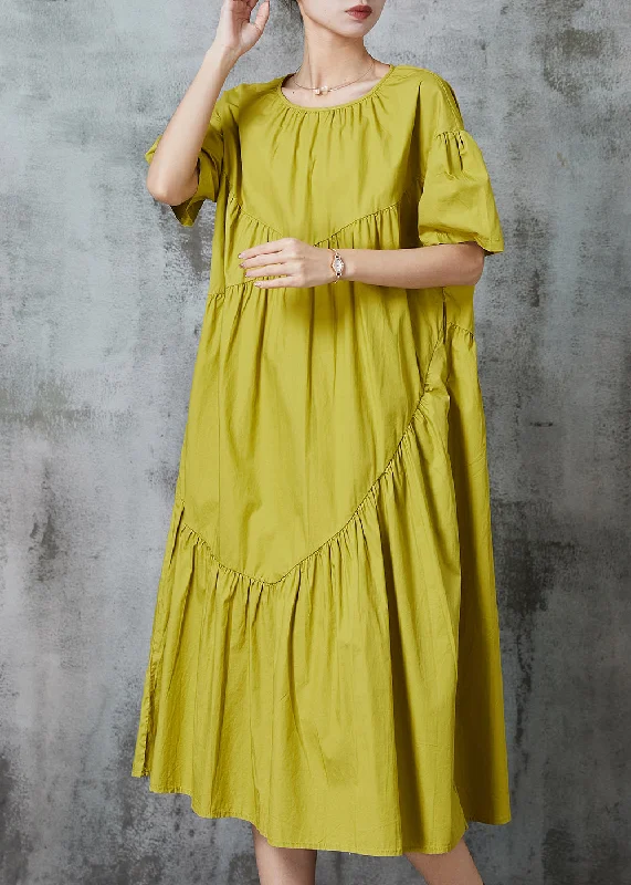 Overstock Chic Green Wrinkled Patchwork Cotton Long Dresses Summer