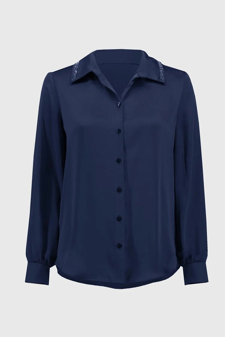 Quick Sale Joseph Ribkoff Midnight Blue Satin Straight Blouse