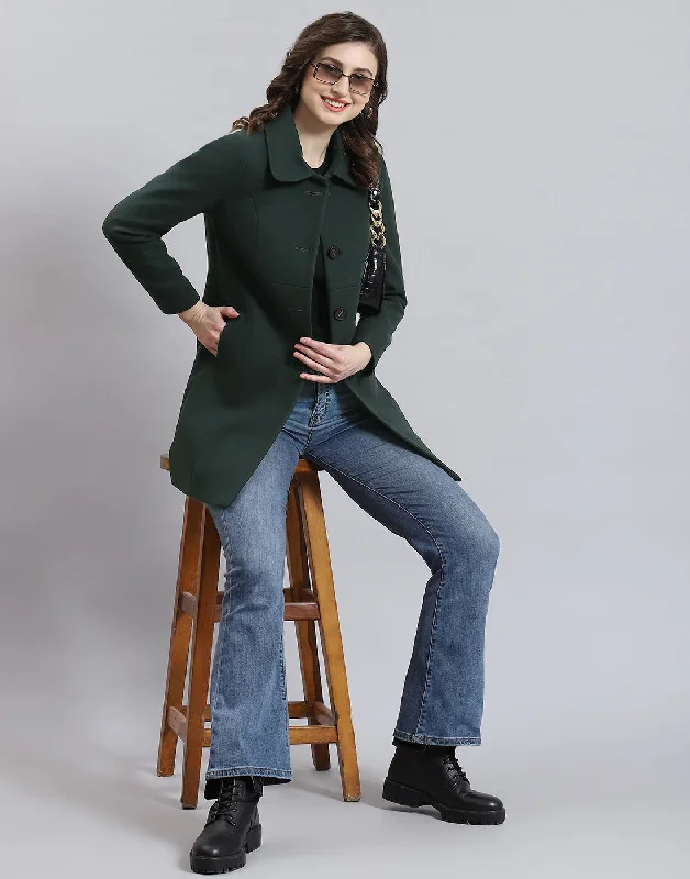 Major Savings Women Green Solid Collar Full Sleeve Coat