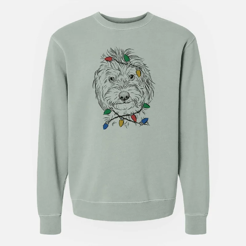 athletic casual sweatshirtChristmas Lights Mason the Cavapoo - Unisex Pigment Dyed Crew Sweatshirt