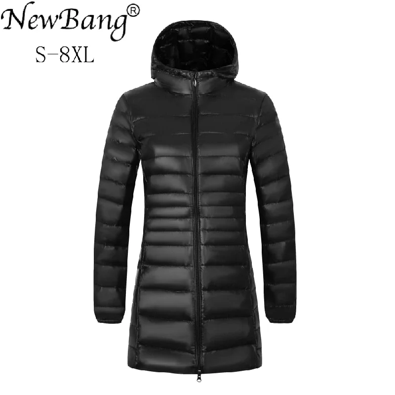 Limited Time Offer NewBang Brand Plus 8XL 7XL Ladies Coats Long Winter Down Jacket Ultra Light Down Jacket Women Hooded Female Warm Coat  Outerwear