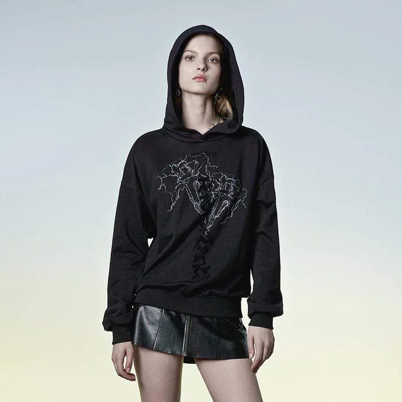 Fantastic Deals Women's Punk Floral Printed Loose Hoodies