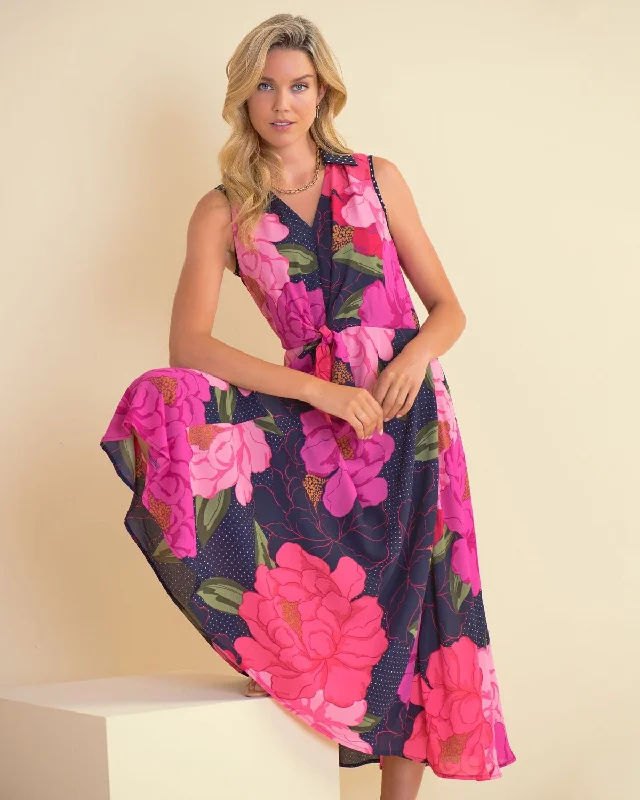 Daily Deals Joseph Ribkoff Floral and Polka Dot, Twist Front Dress