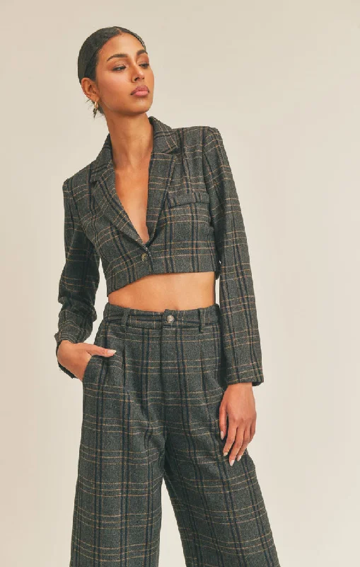 winter coatSage The Label Know You Plaid Crop Blazer in Charcoal Multi