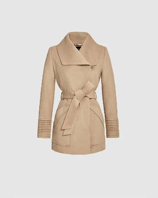 urban casual coatBaby Alpaca Cropped Wide Collar Wrap Coat