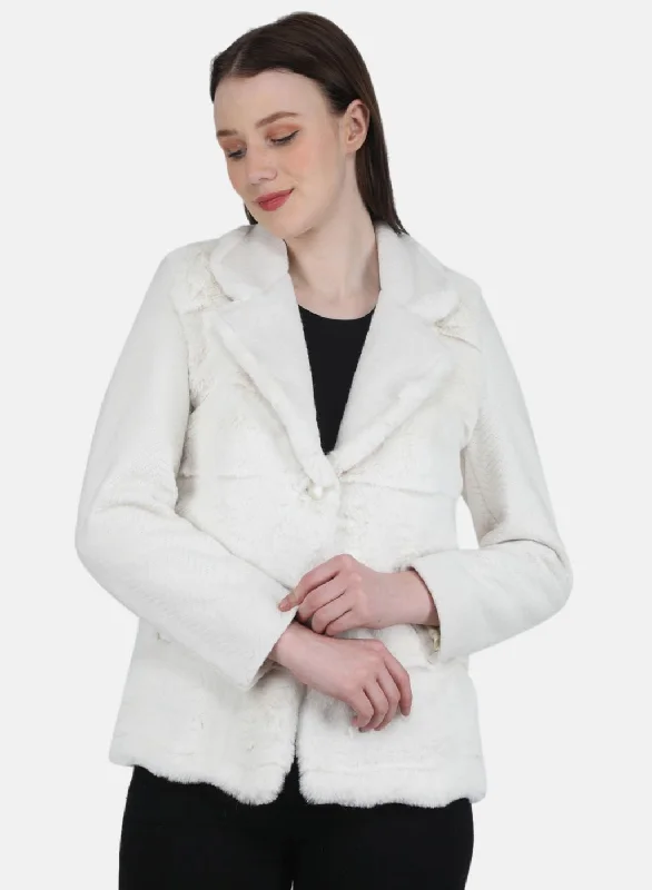 Super Bargain Women Off White Solid Coat