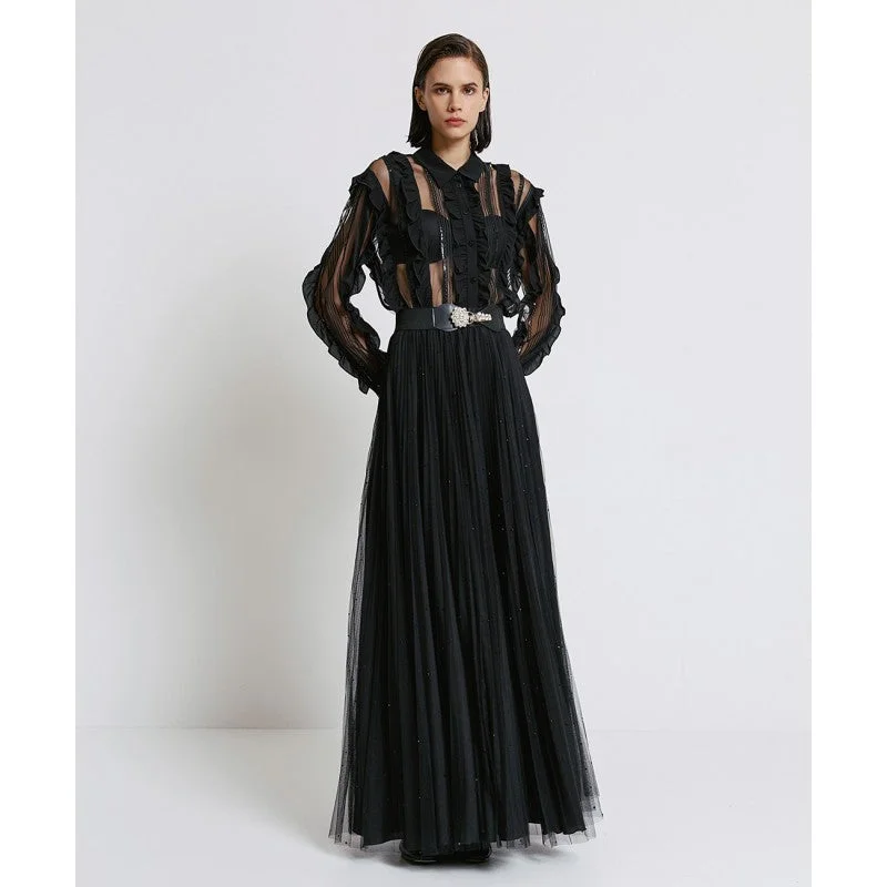 Instant Discount Access Fashion Black Top With Front Ruffle