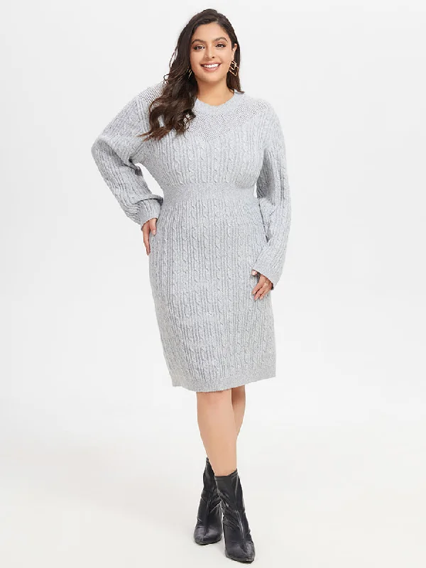 boho-chic dressSolid Cable Knit Midi Sweater Dress