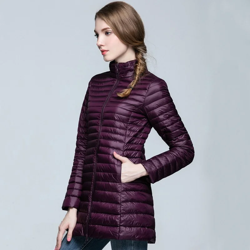 Crazy Deals Woman Coat 90% White Duck Down Long Jacket Female Overcoat Ultra Light Slim Solid Jackets Winter Coat Portable Fashion Parkas