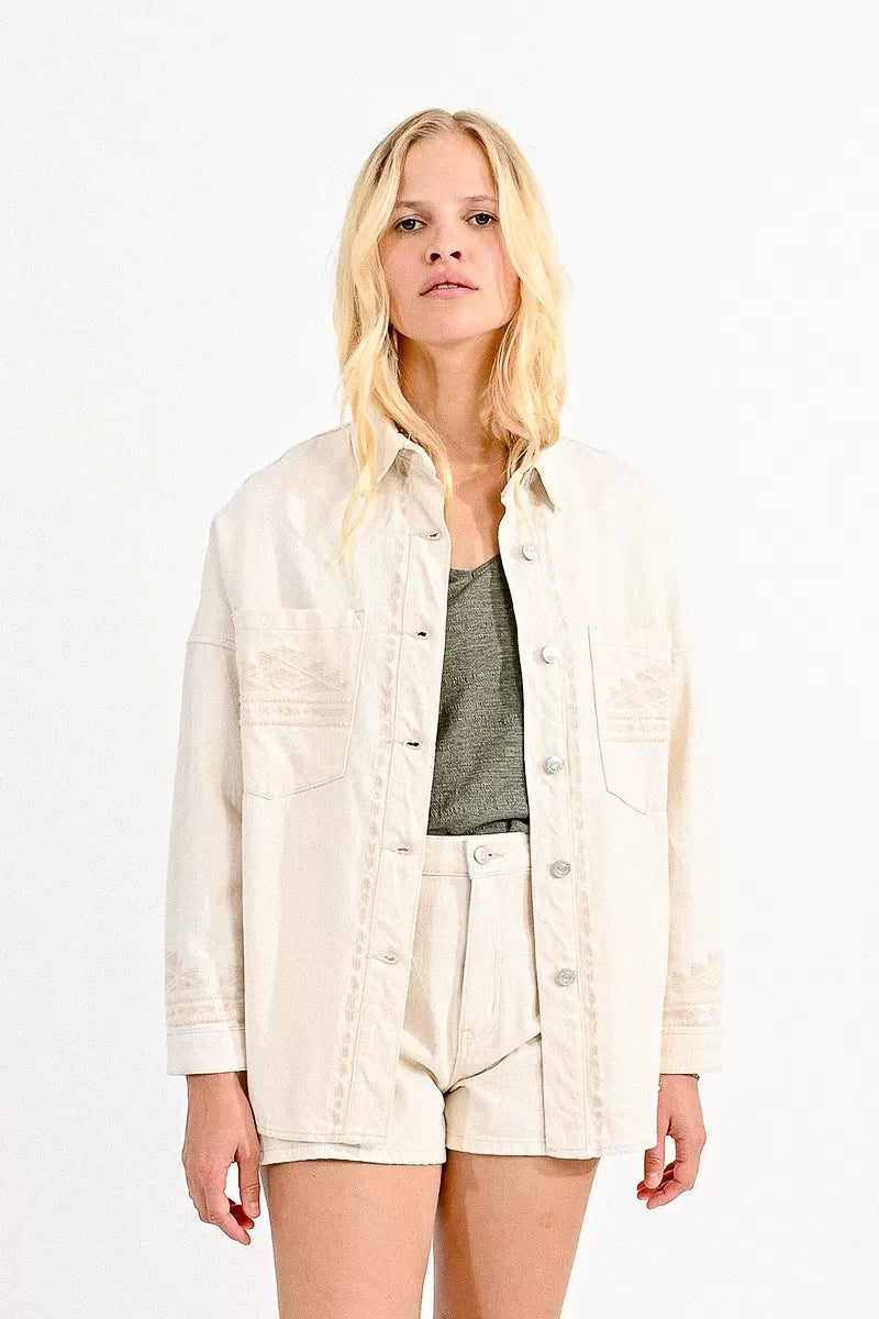 Amazing Deals Molly Bracken Embroidered Oversized Beige Jacket