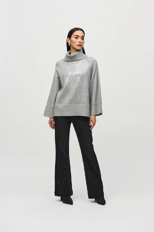 textured dressJoseph Ribkoff Grey Melange Sweater Knit Boxy Top With Sequins Detail