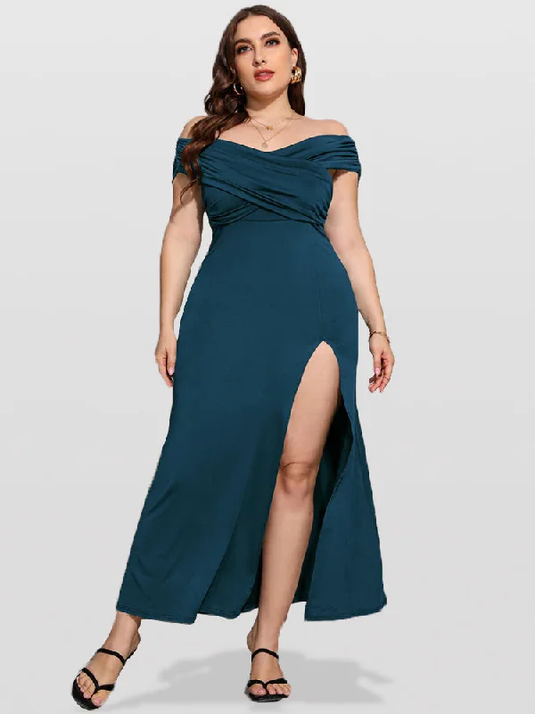 midi dressPlus Ruched Crisscross Slit Mermaid Maxi Dress