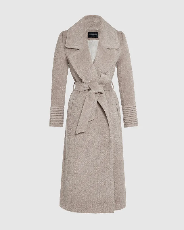 urban coatBouclé Alpaca Long Notched Collar Wrap Coat