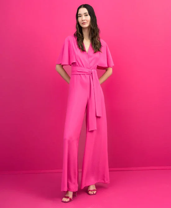 Limited Availability Access Neon Pink Wrap Jumpsuit With Butterfly Sleeves