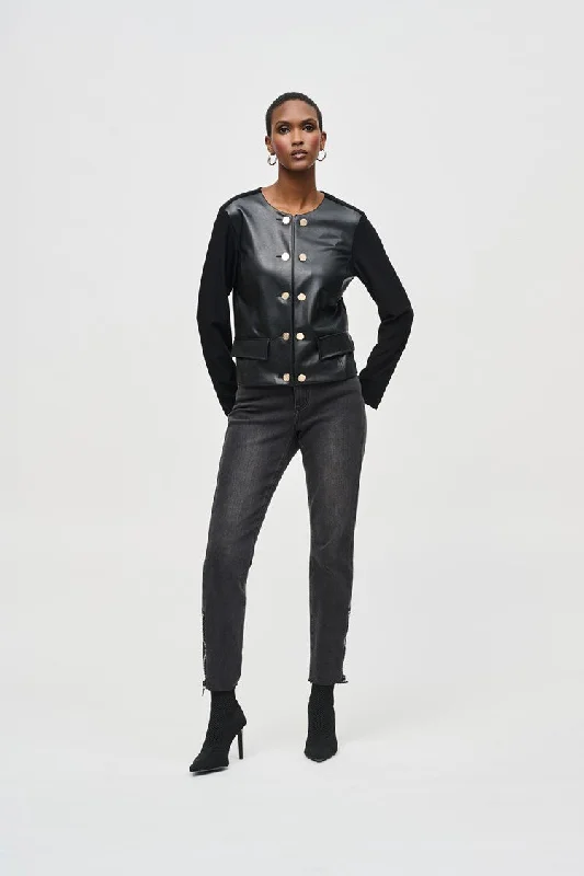 Savings Spectacular Joseph Ribkoff Black Silky Knit and Leatherette Jacket