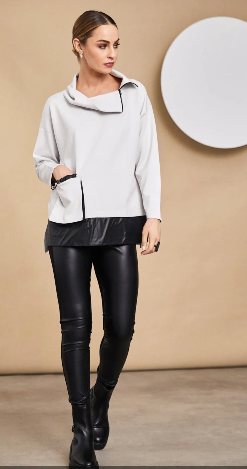 Deal Frenzy Naya Sand High Neck Top With Pocket And Contrast Hemband