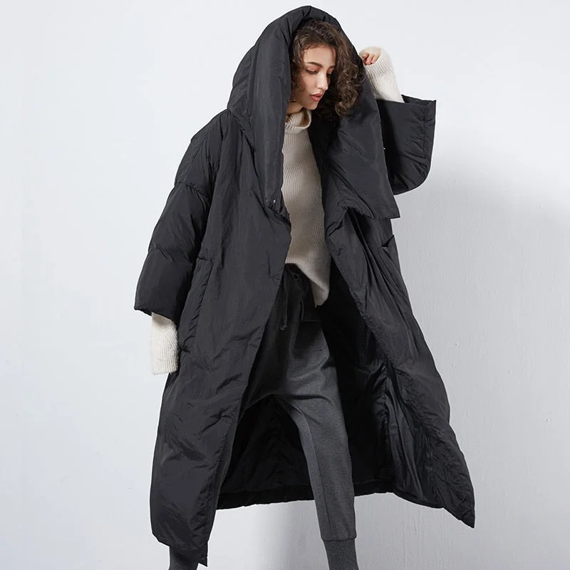 windproof jacketXS-7XL Plus size Winter good quality over the knee longer duck down coat female single breasted hooded warm down coats wq124