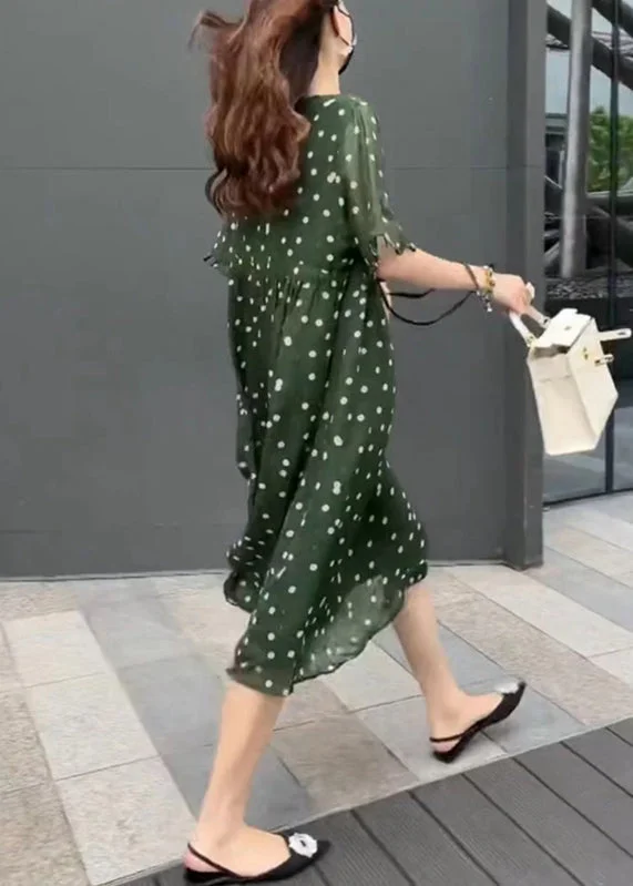 casual midi dressNew Green O Neck Print Chiffon Long Dresses Summer