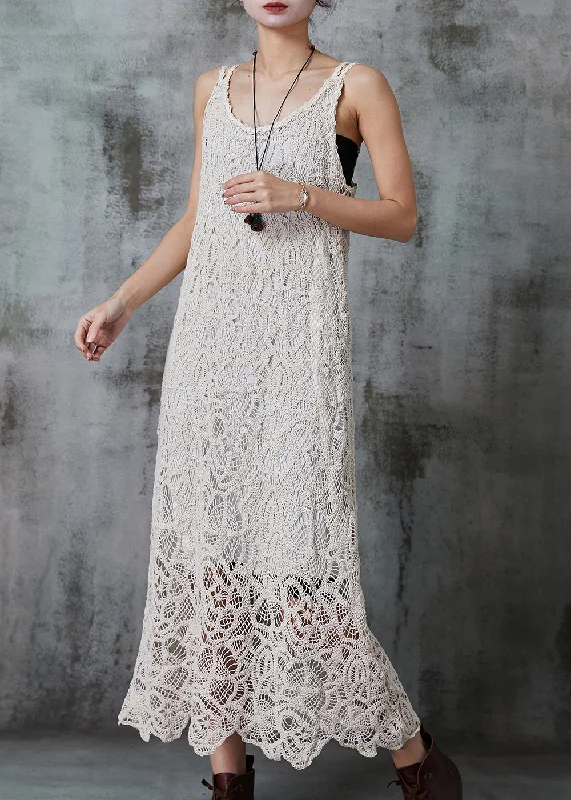 statement dressUnique Beige Silm Fit Lace Spaghetti Strap Dress Summer