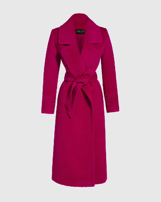 Special Price Bouclé Alpaca Long Notched Collar Wrap Coat