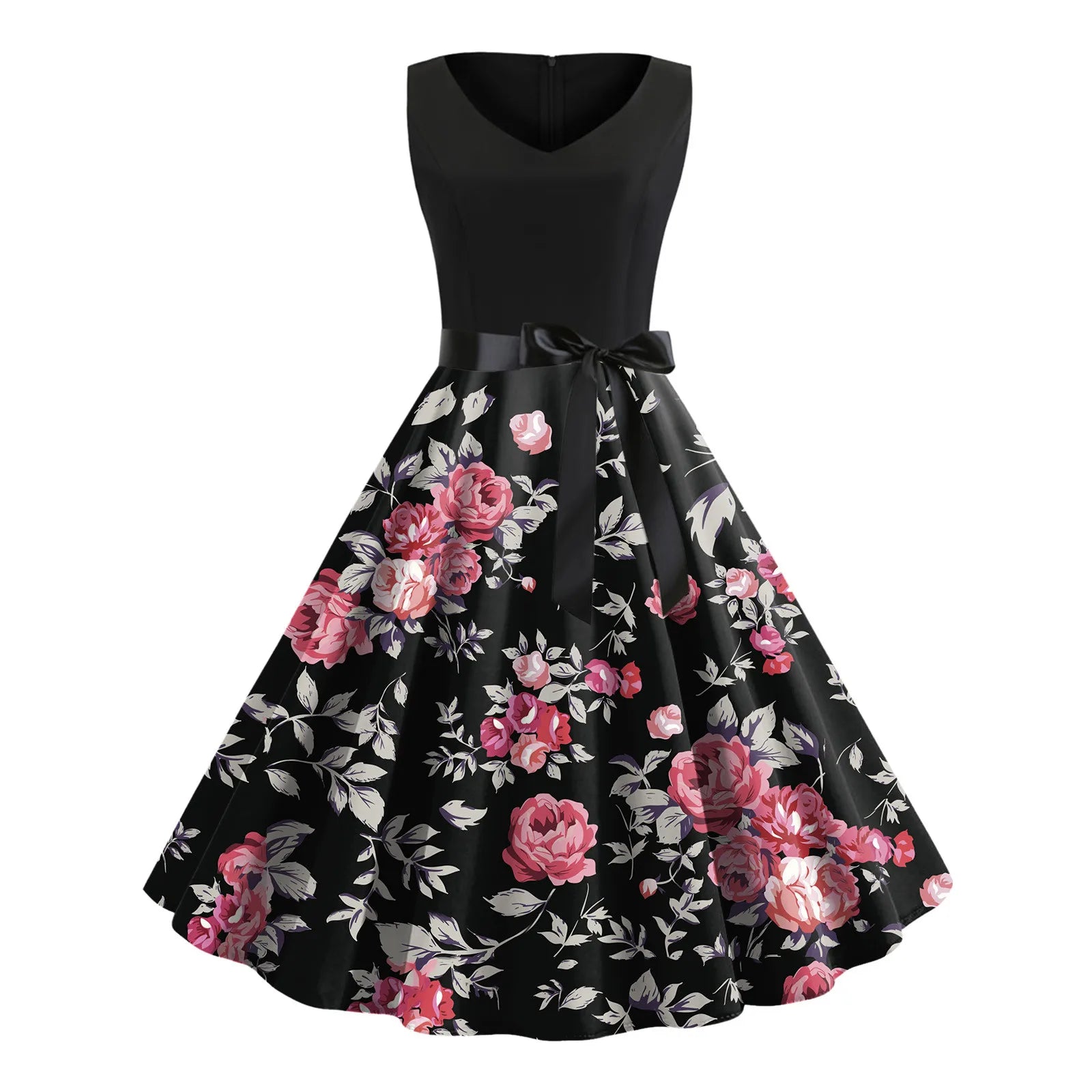 trendy wrap dressJuliaFashion - Women Floral Print Sleeveless High Waist Knee Casual Casual Retro 50s 60s Rockabilly Party Summer Vintage Dress