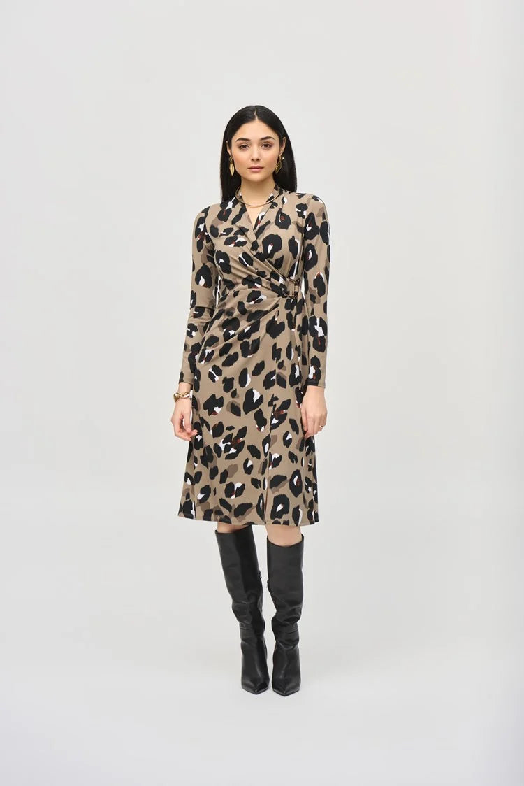 stylish party dressJoseph Ribkoff Silky Knit Animal Print Wrap Dress