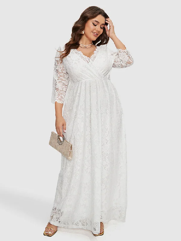 casual midi dressV-Neck Lace Bridesmaid Dress