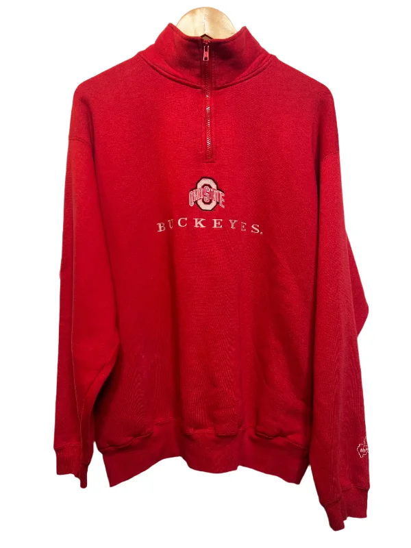 Hot Deal gym ready hoodieMidwest Embroidery  Buckeyes Red Quarter Zip (Size L)