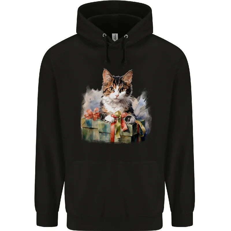 TIME-Limited Offer A Cute Cat With a Present Christmas Xmas Mens 80% Cotton Hoodie