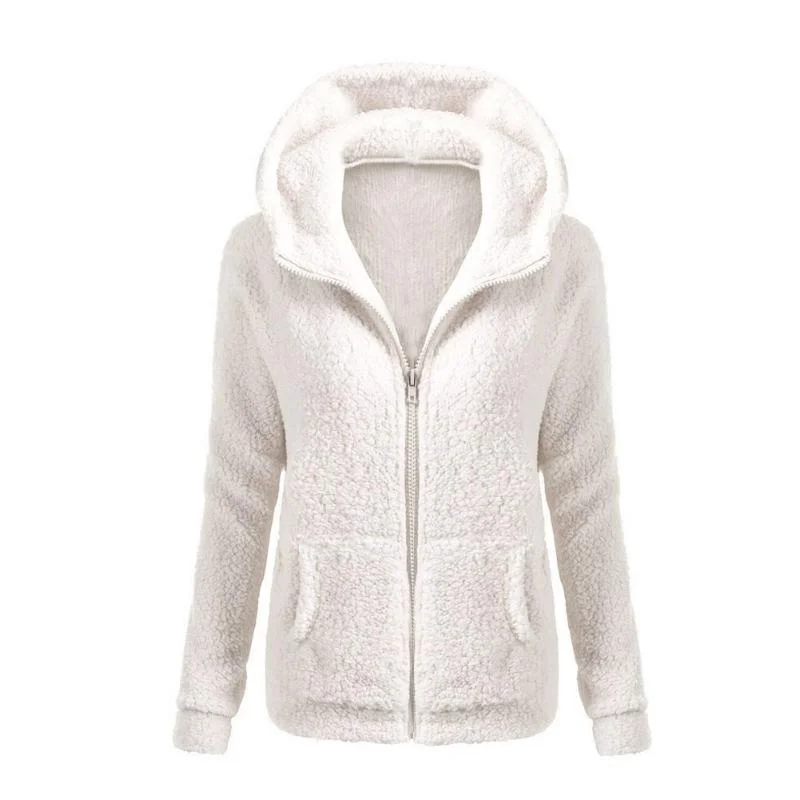 fitted coatWomen Solid Color Coat Thicken Soft Fleece Winter Autumn Warm Jacket Hooded Zipper Overcoat Female Fashion Casual Outwear Coat