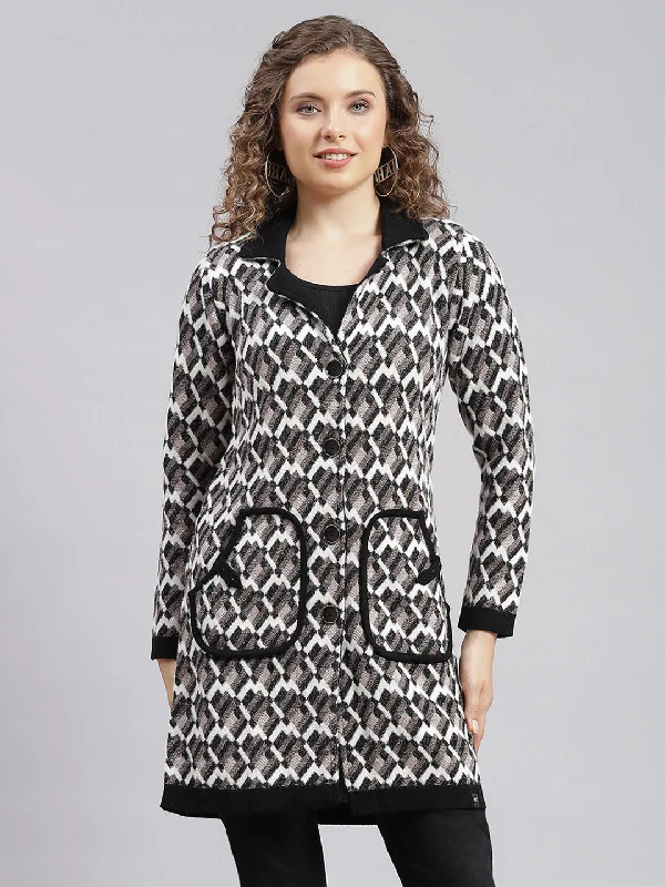 Limited Availability Women Black Jaquard Wool blend Knitted Coat