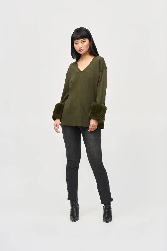 Sale Event Joseph Ribkoff Iguana Sweater Knit Tunic With Faux Fur Cuffs