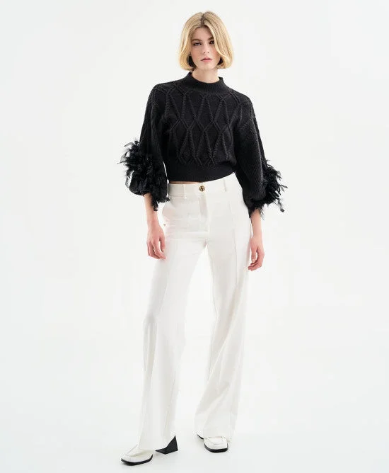 Unmissable Offer Access Fashion Knitted blouse with puffed sleeves and feathers