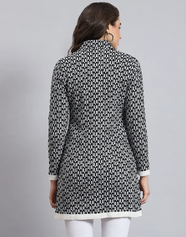 Friends and Family Sale Women Black Self Design Round Neck Full Sleeve Coat