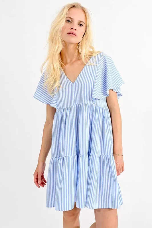 form-fitting dressMolly Bracken Blue Striped Flared Dress