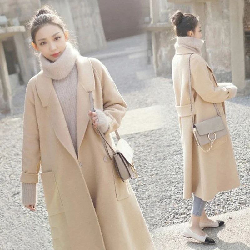 Weekend Deal 2018 Korean Autumn Winter Women Long Wool Blend Coat Plus Size Casual Loose Warm Casaco Feminino Simple Woolen Midi Outerwear Weekend Deal 2018 Korean Autumn Winter Women Long Wool Blend Coat Plus Size Casual Loose Warm Casaco Feminino Simple Woolen Midi Outerwear