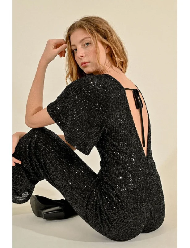 office dressMolly Bracken Black Sequin Jumpsuit