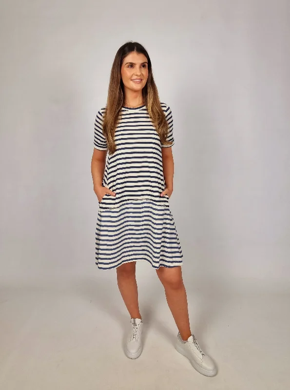 Flash Deals Md'M Blue/Beige Tshirt Dress