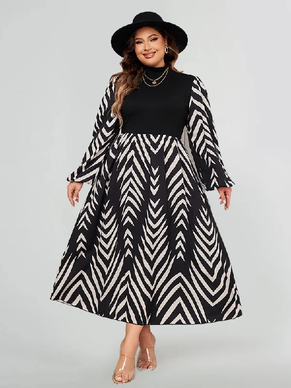 draped dressStriped Mock Neck Long Sleeve Dress